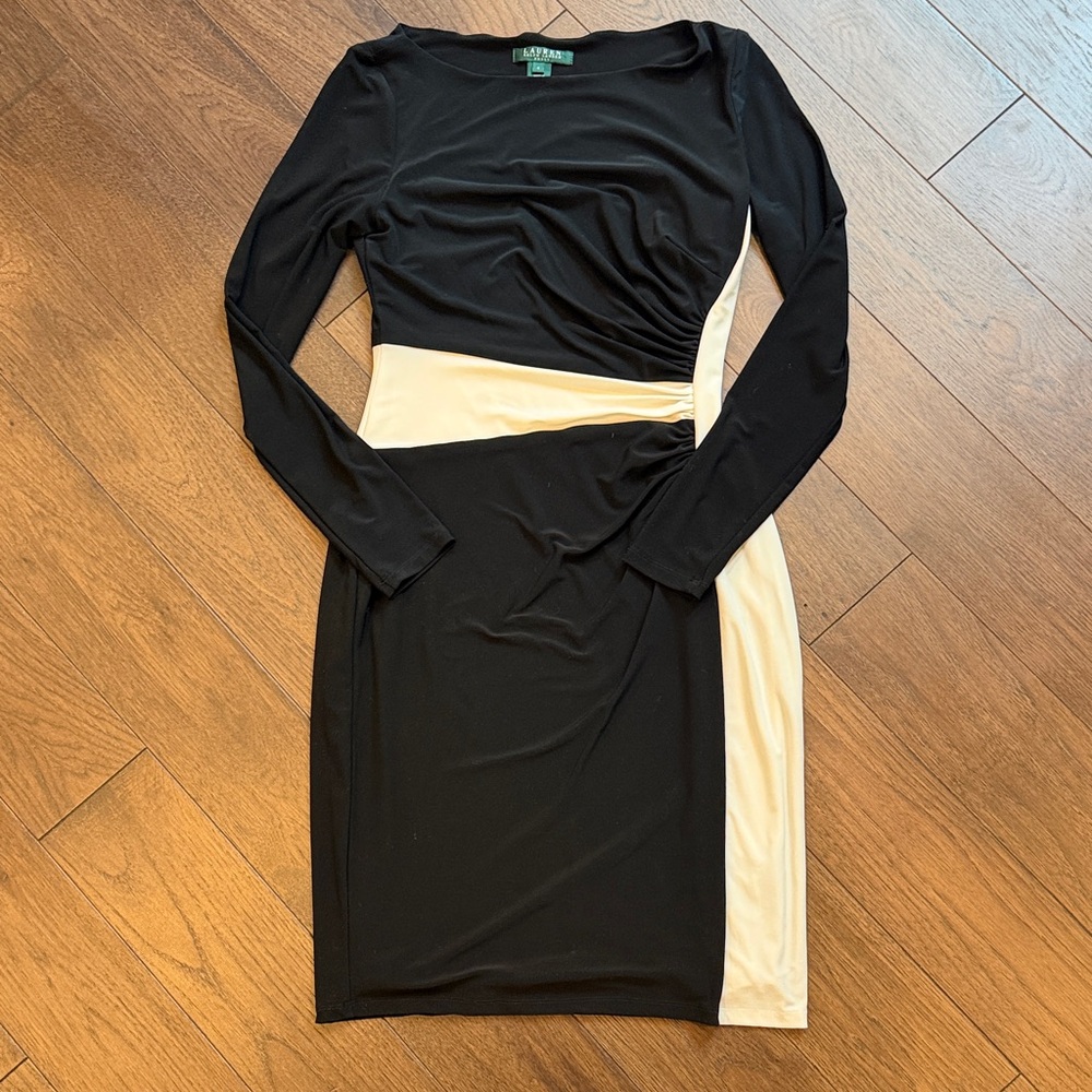 Ralph Lauren Black and White Long Sleeve Dress Size 4 C5-042